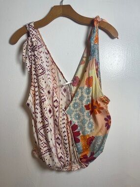 Free People Cream & Multicolor Patchwork Tie-Shoulder Camisole Size: S